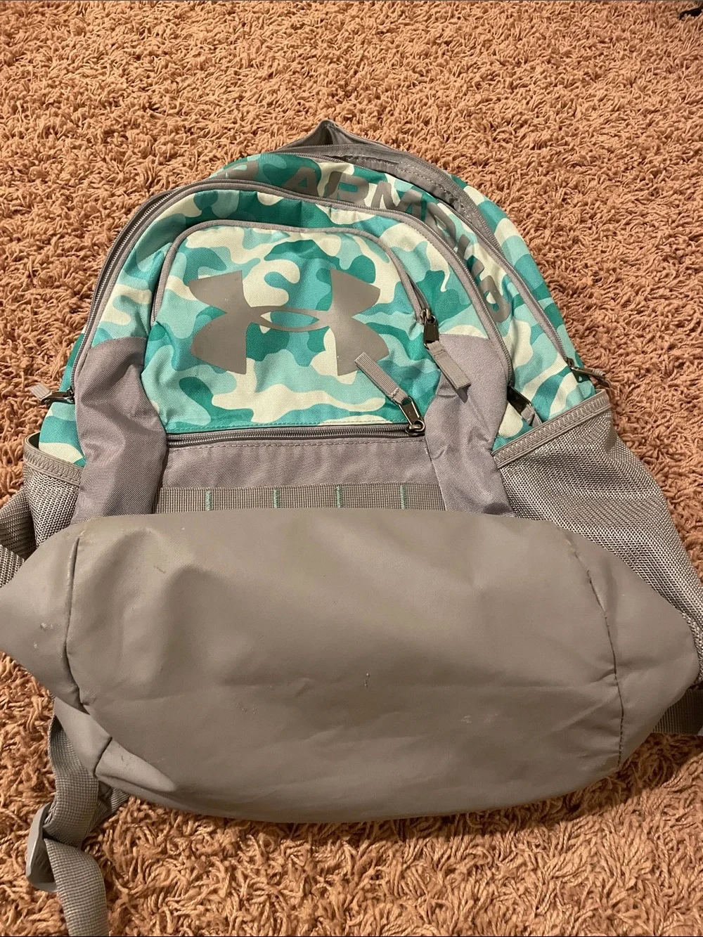 Under Armour Teal Camo and Gray Kids Backpack